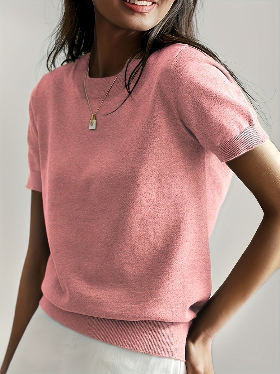 Women's Short-Sleeve Casual Jumper in Dusty Rose