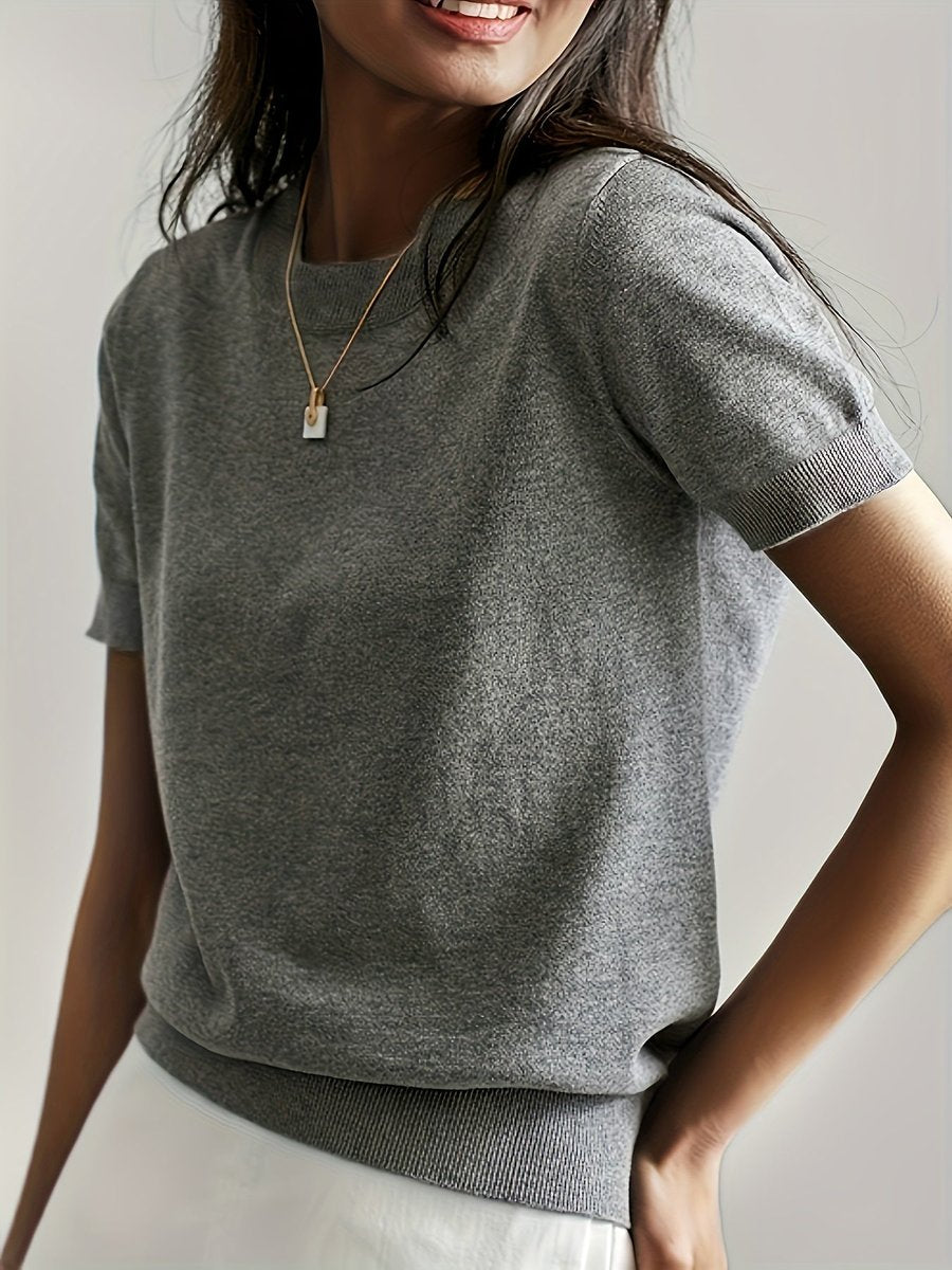 Women's Short-Sleeve Casual Jumper in Grey