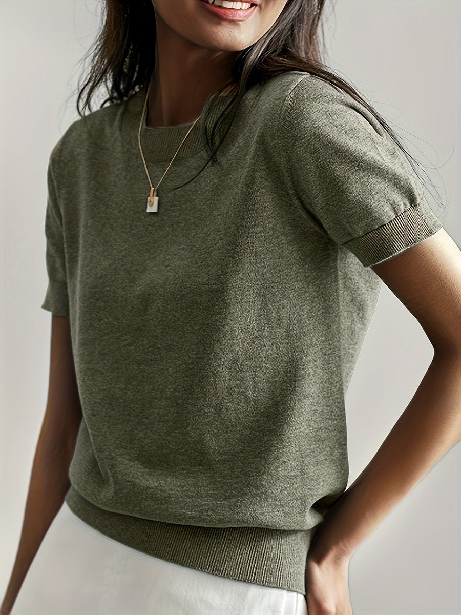 Women's Short-Sleeve Casual Jumper in Olive