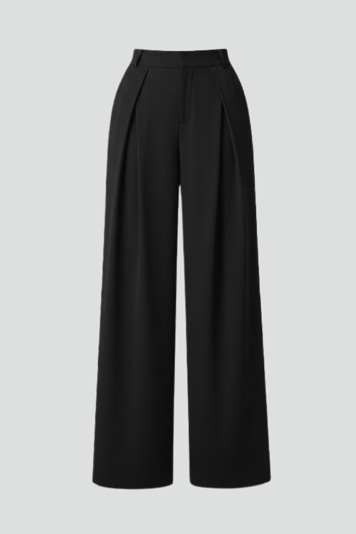 Women's Pleated Workwear Trousers in Black