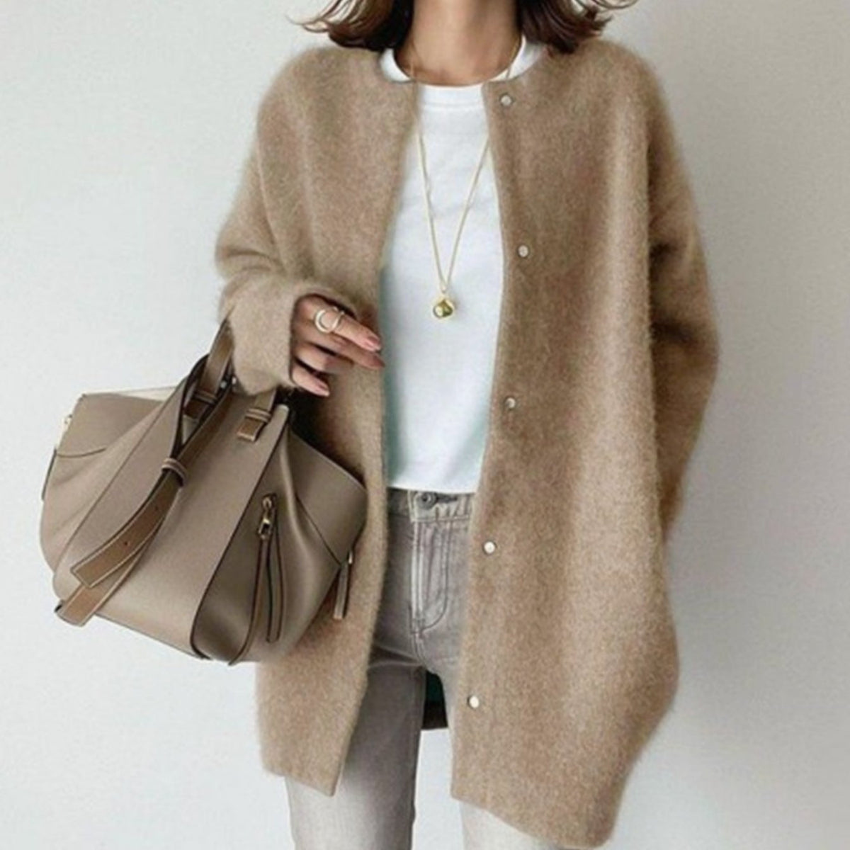 Women's Oversized Casual Cardigan in Camel