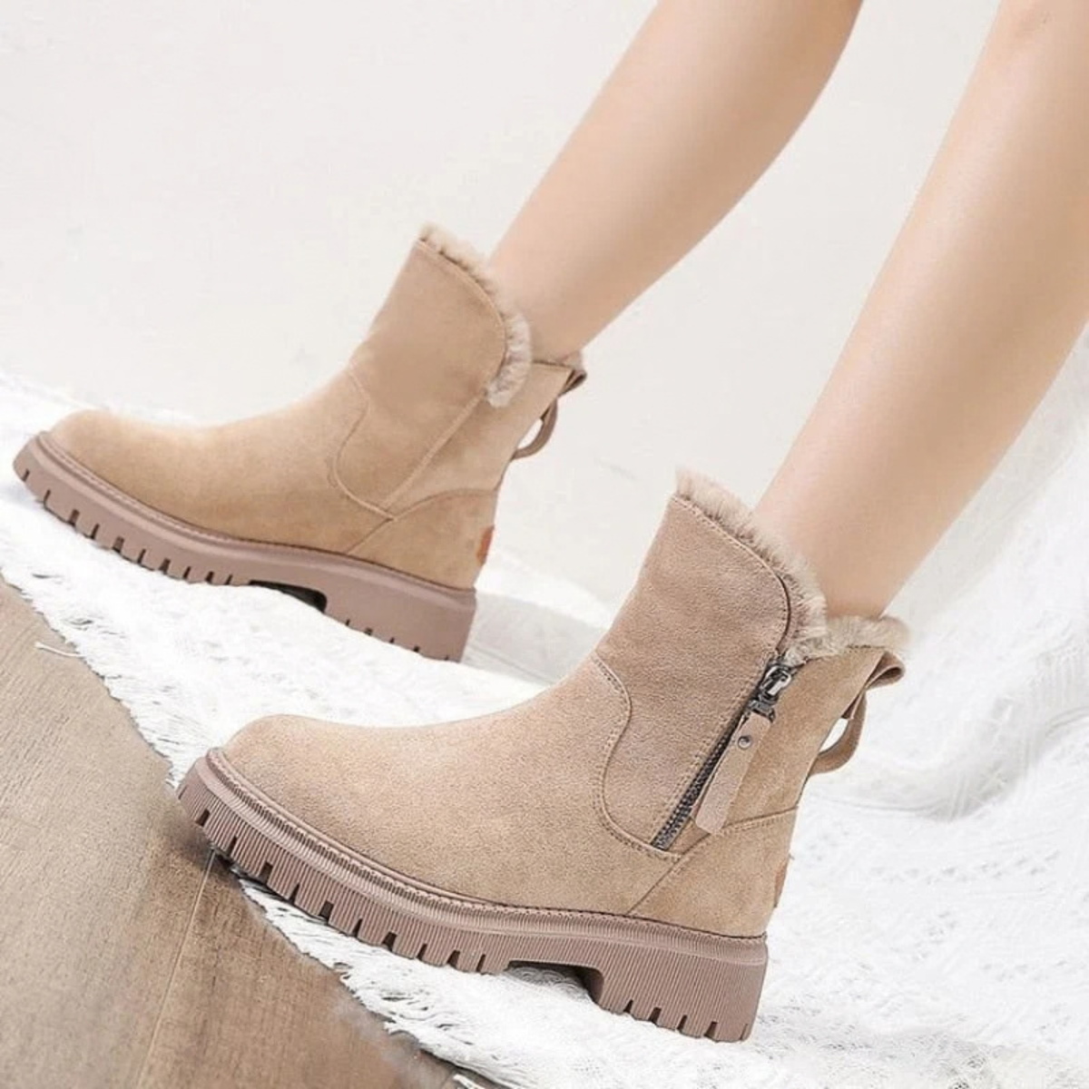 Women's Side-Zip Casual Ankle Boots in Taupe