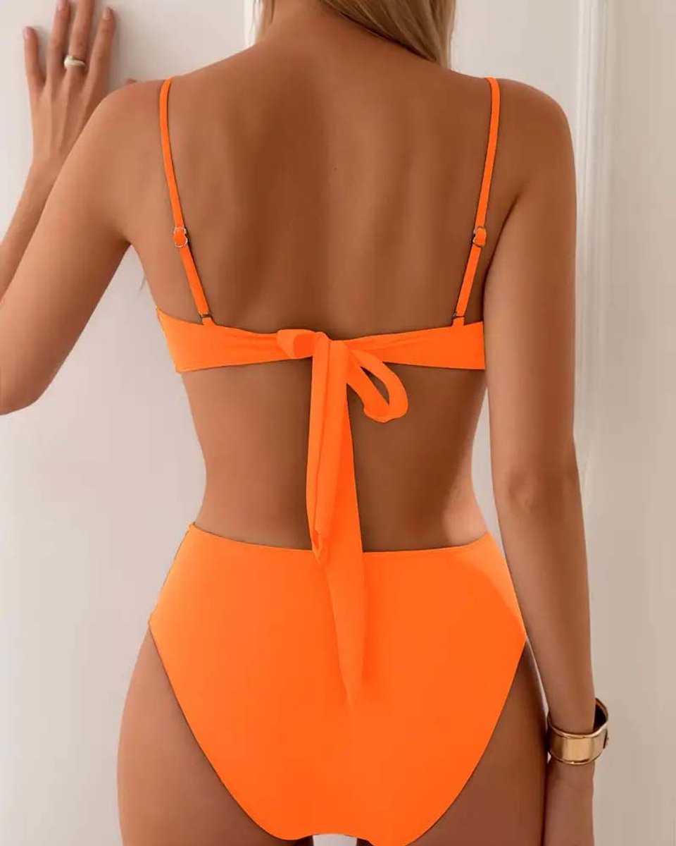 Gathered Tie-Back Top Beach Bikini in Orange