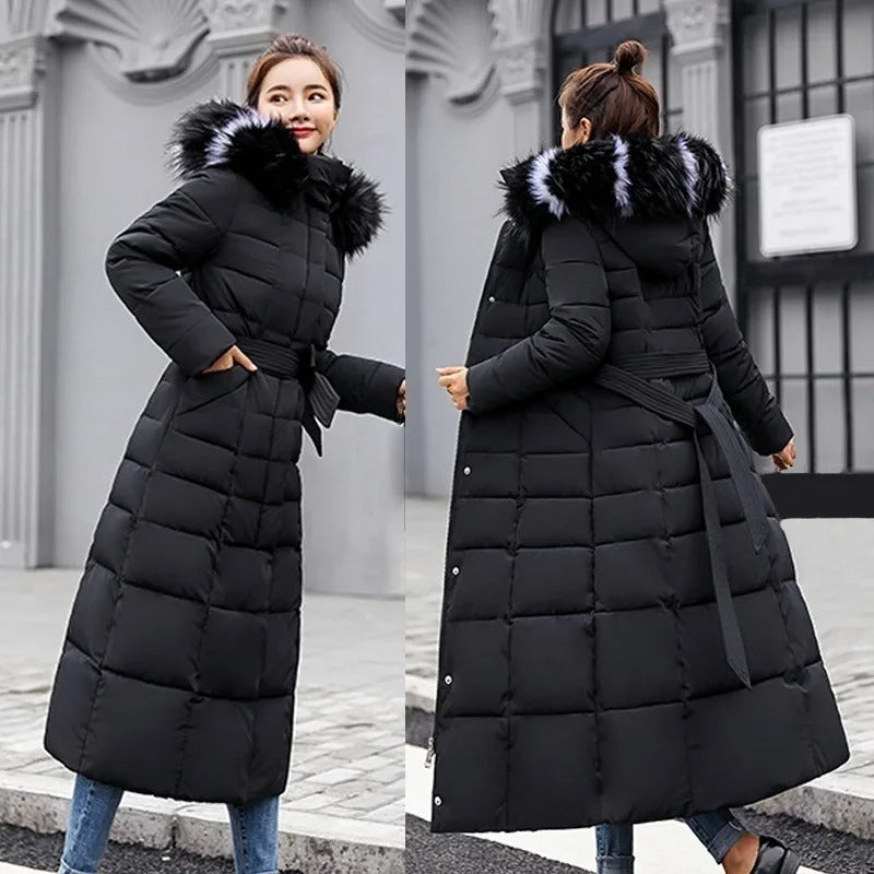 Women's Hooded Belted Quilted Casual Coat