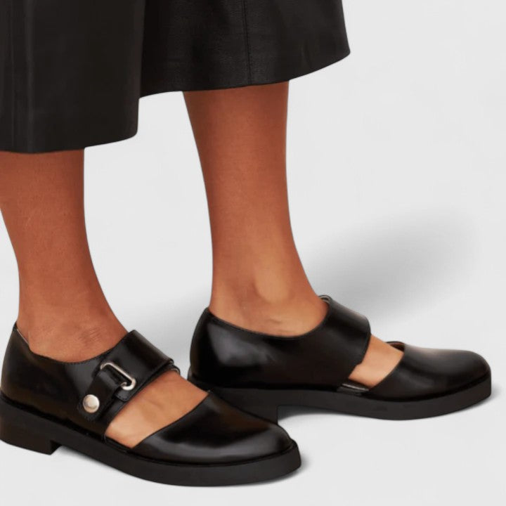 Orthopaedic Buckle-Strap Casual Flats in Black
