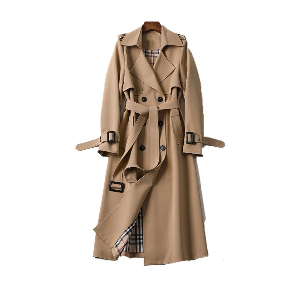 Women's Double-Breasted Casual Coat in Khaki