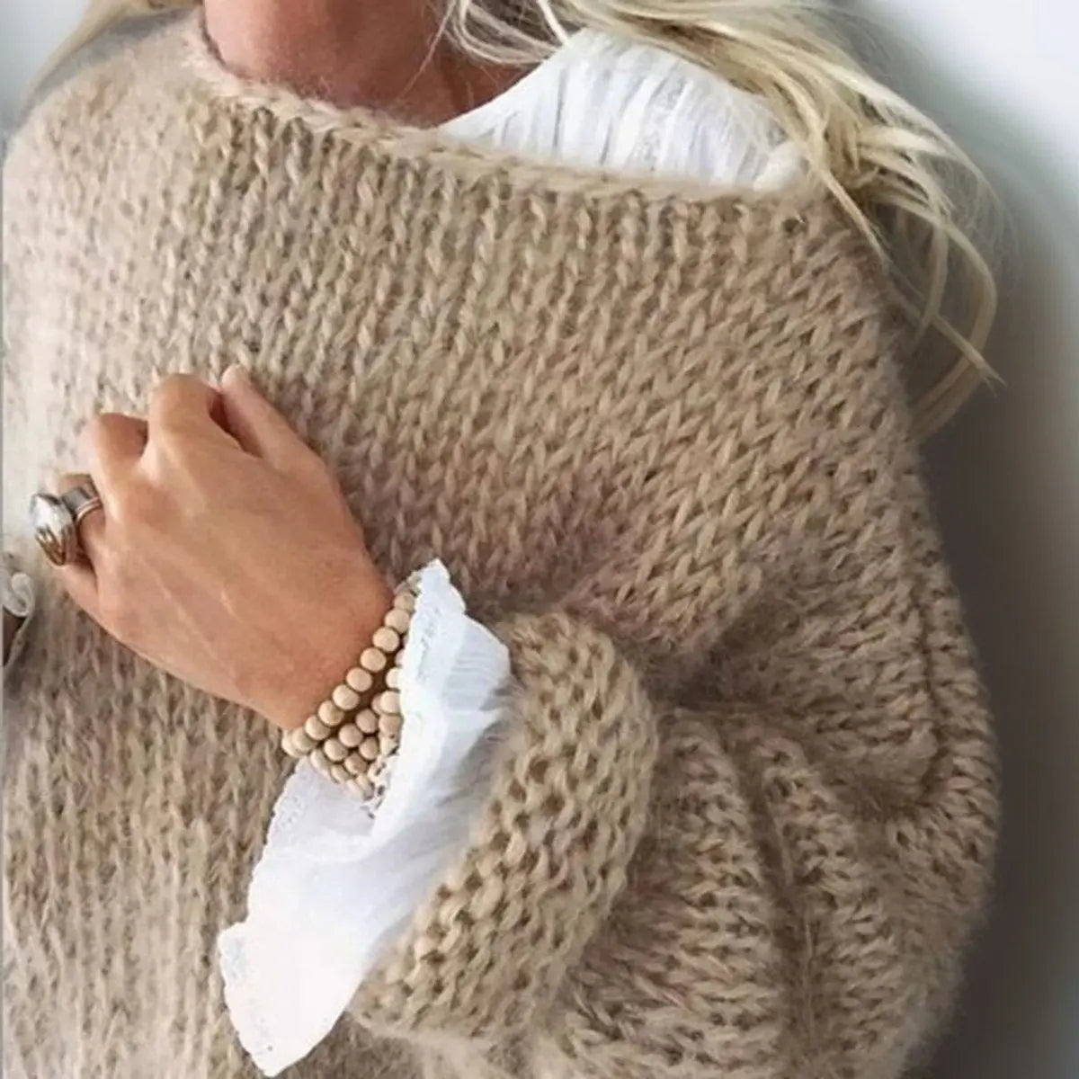 Women's Boat-Neck Casual Jumper in Beige