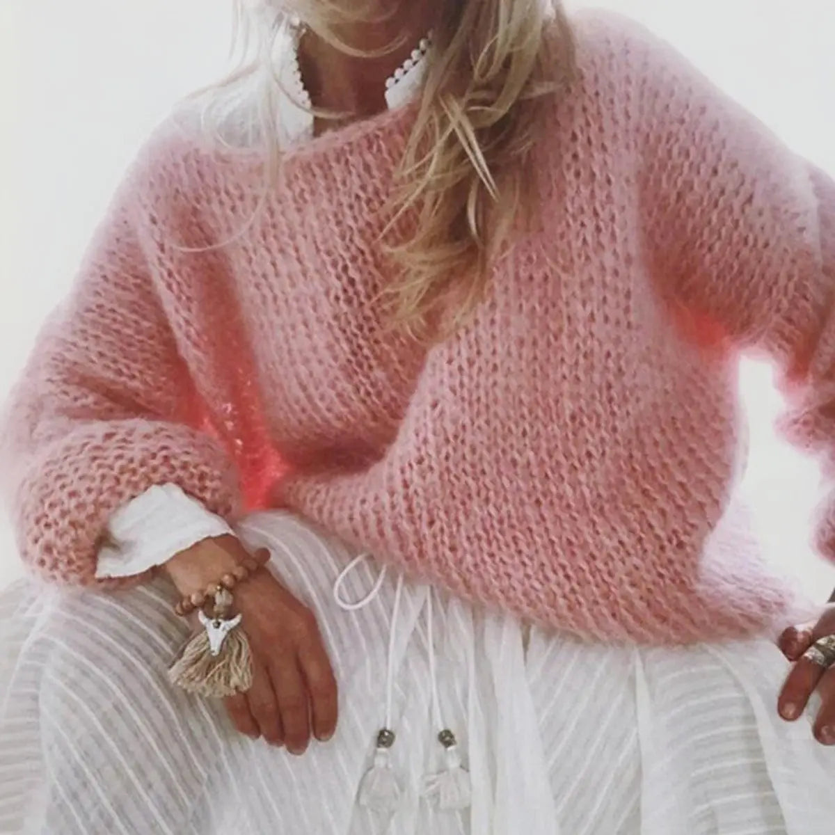 Women's Boat-Neck Casual Jumper in Pink