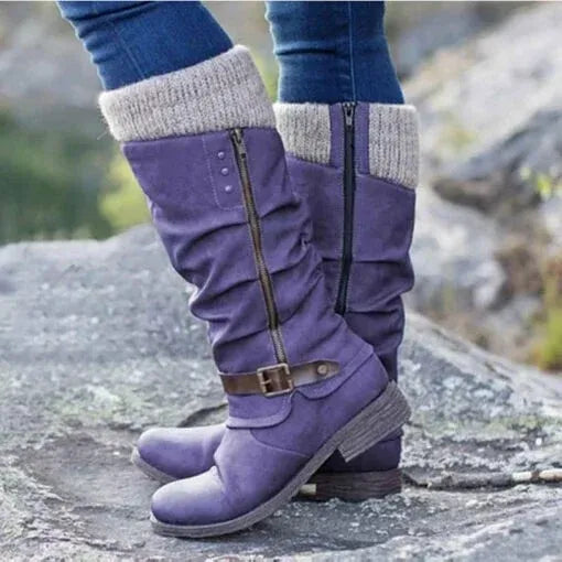 Women's Side-Zip Casual Boots in Purple