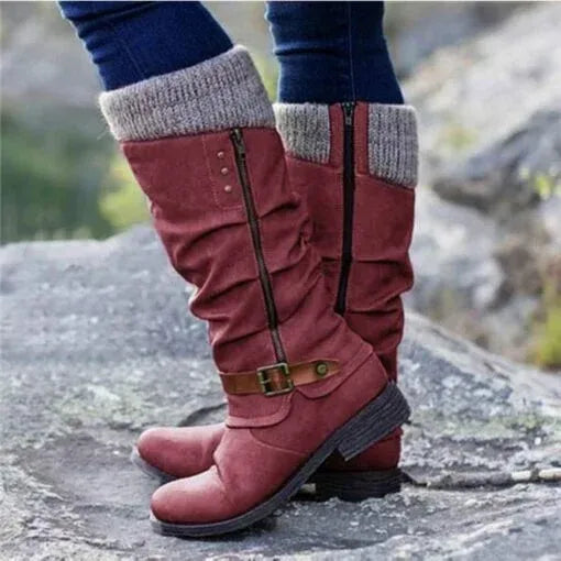 Women's Side-Zip Casual Boots in Red