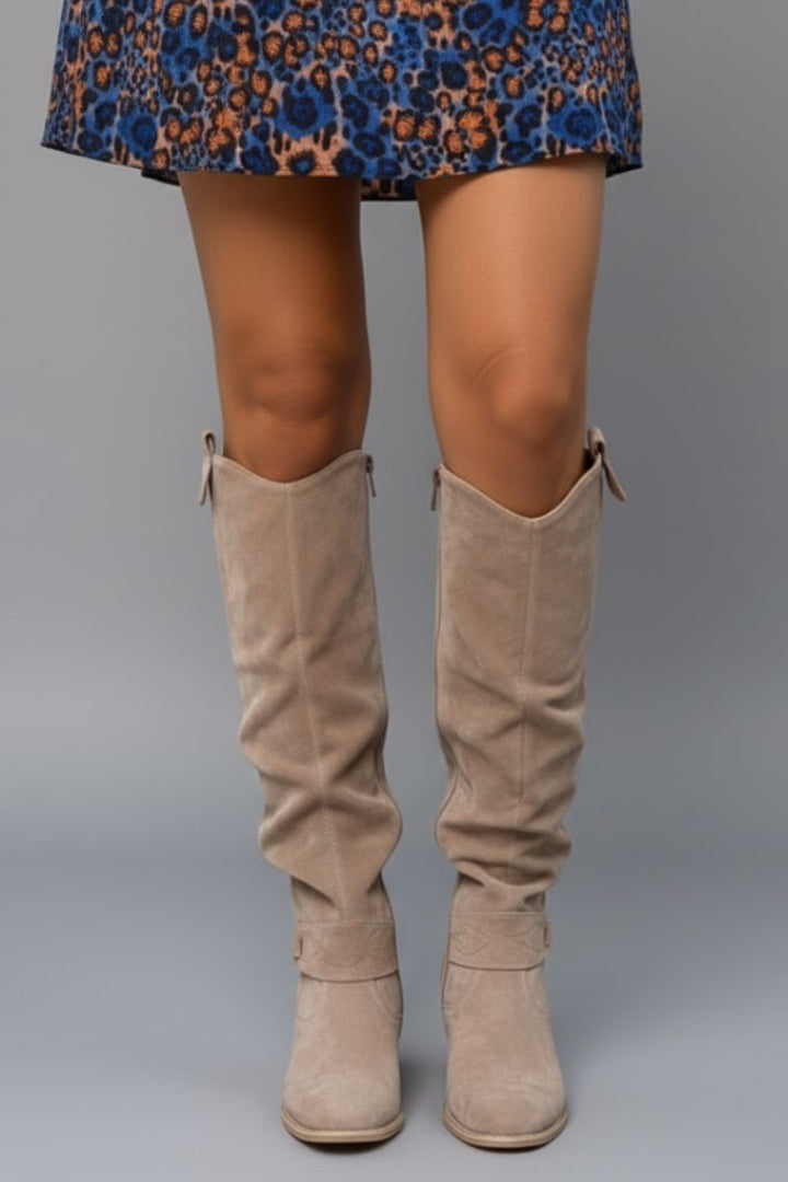 Women's Slouch Casual Knee High Boots in Beige