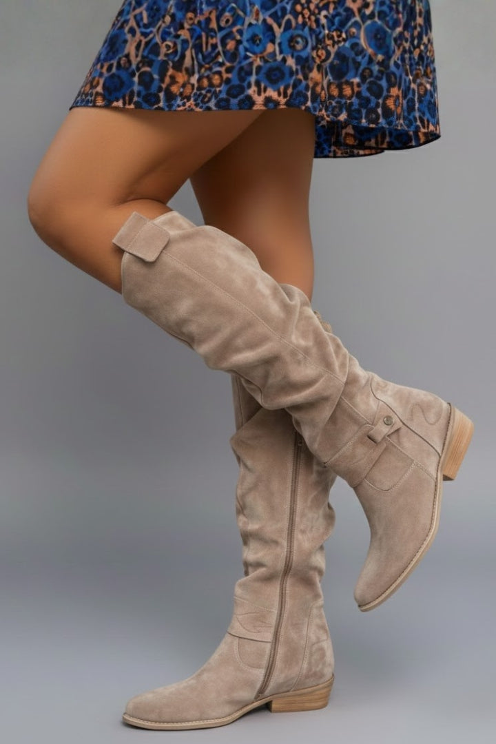 Women's Slouch Casual Knee High Boots in Beige