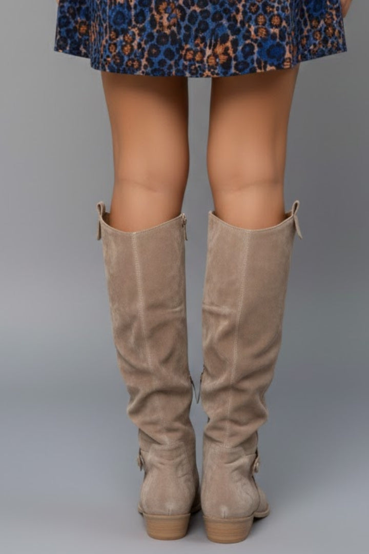 Women's Slouch Casual Knee High Boots in Beige