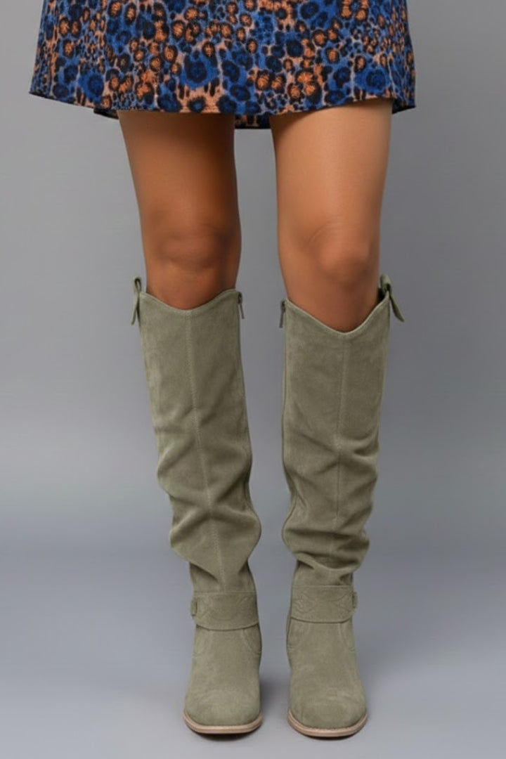 Women's Slouch Casual Knee High Boots in Sage
