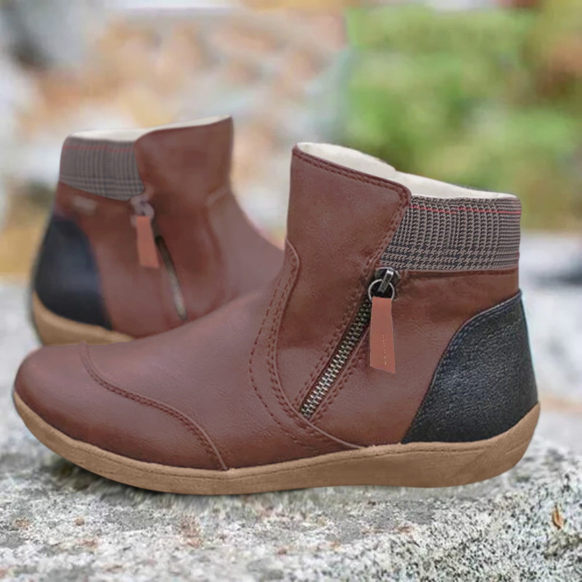 Women's Side-Zip Casual Ankle Boots in Brown