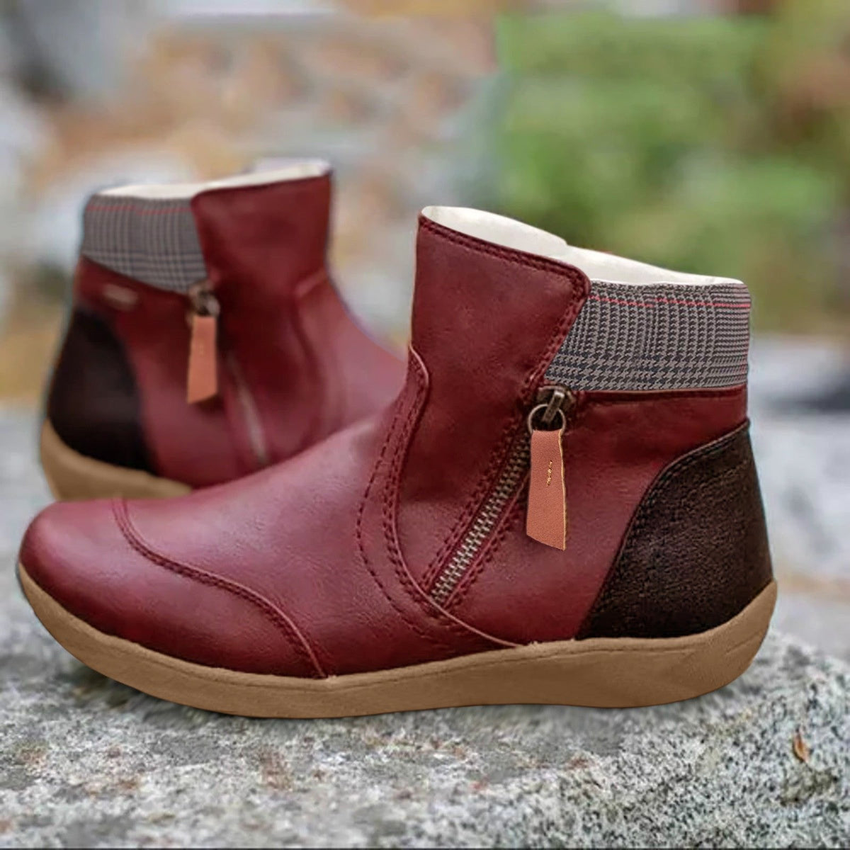 Women's Side-Zip Casual Ankle Boots in Dark Red