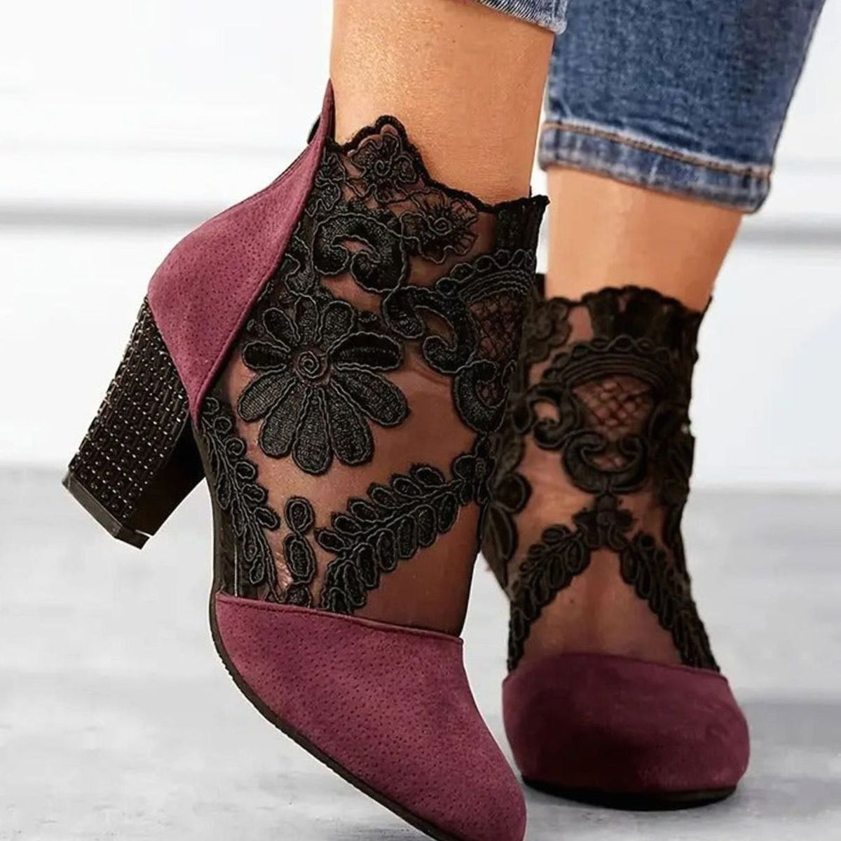 Women's Orthopaedic Lace Evening Ankle Boots in Burgundy