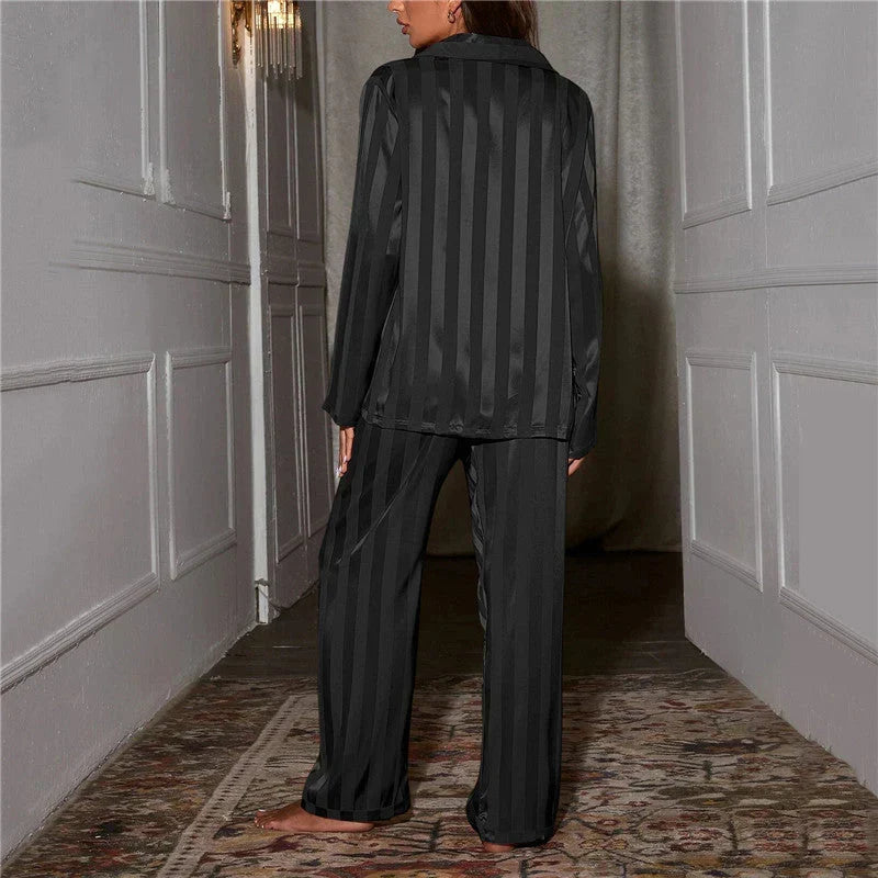 Women's Striped Casual Pyjamas in Black