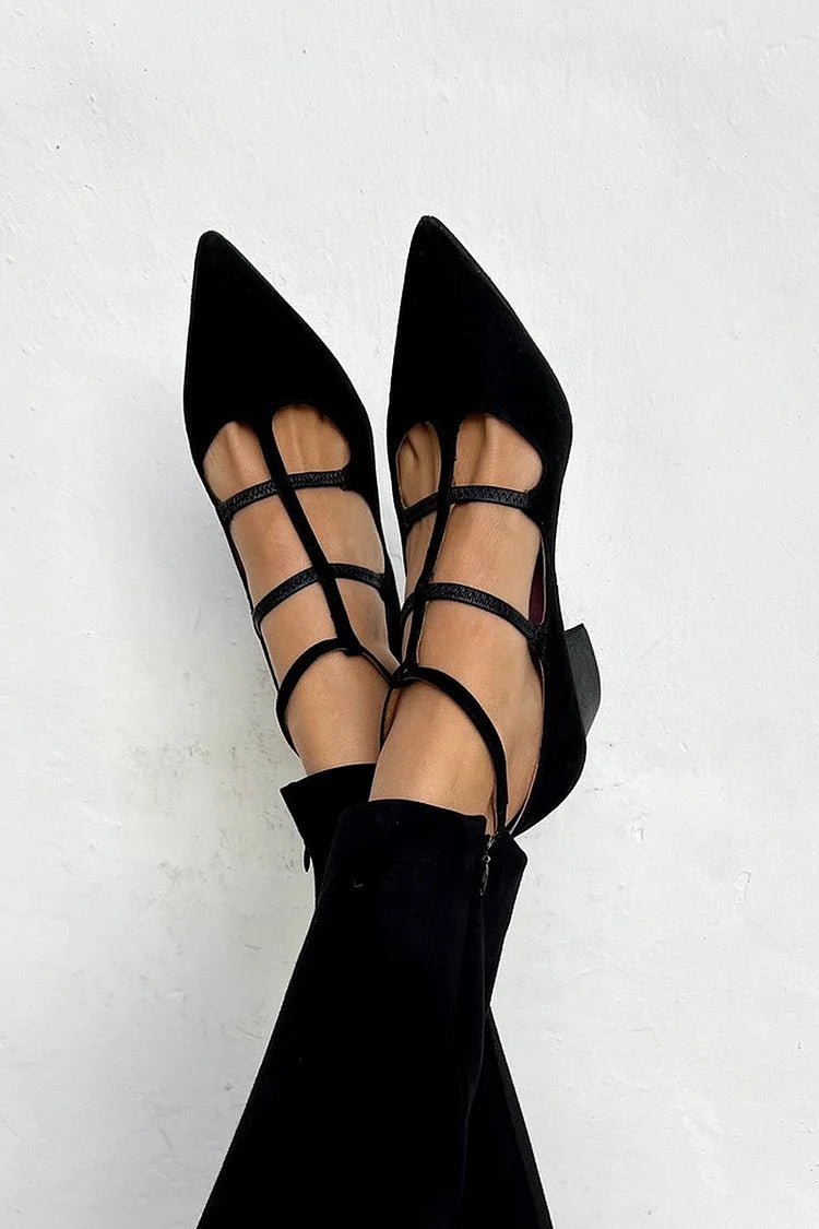 Orthopaedic Pointed-Toe Strappy Party Heels in Black