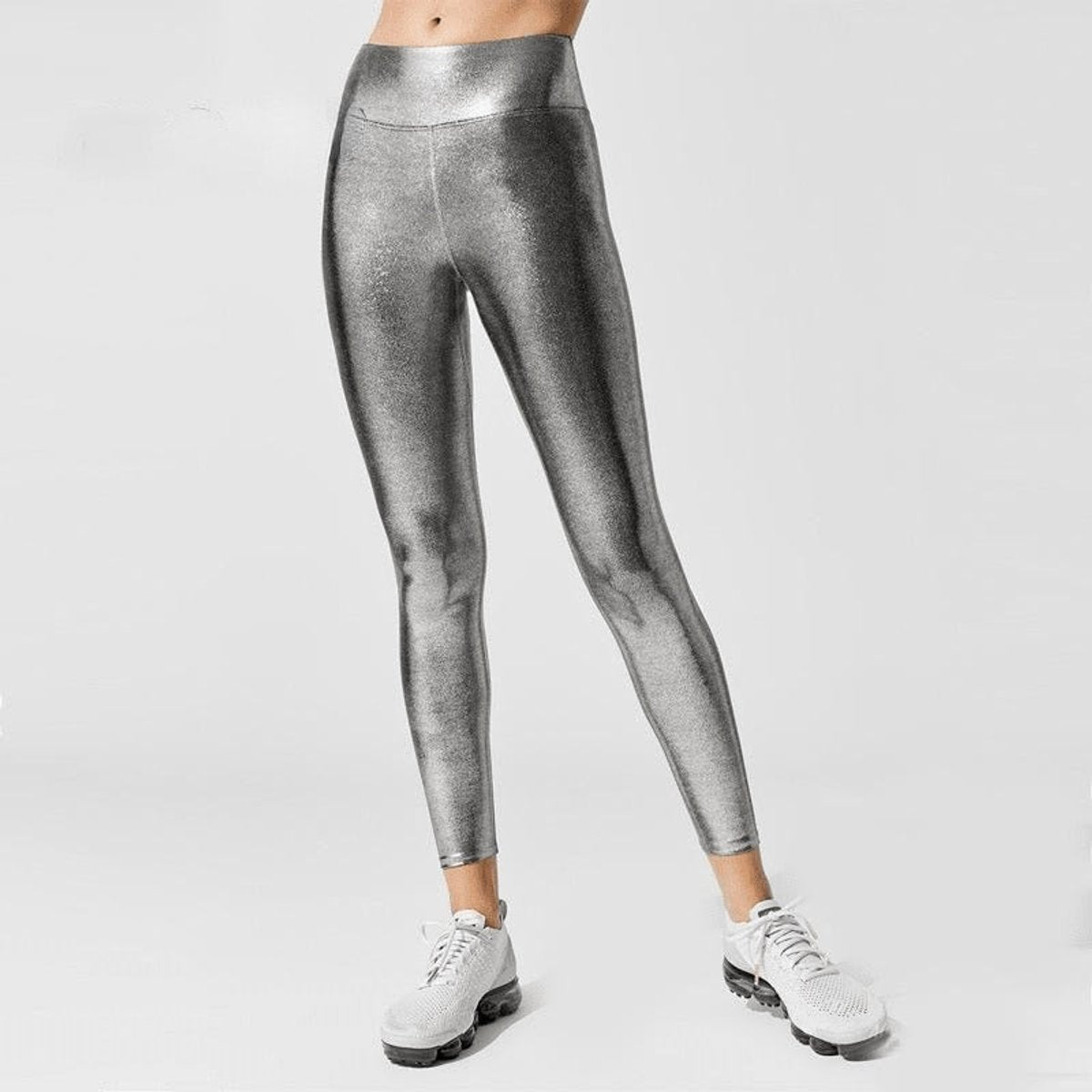 High-Waisted Casual Leggings in Silver