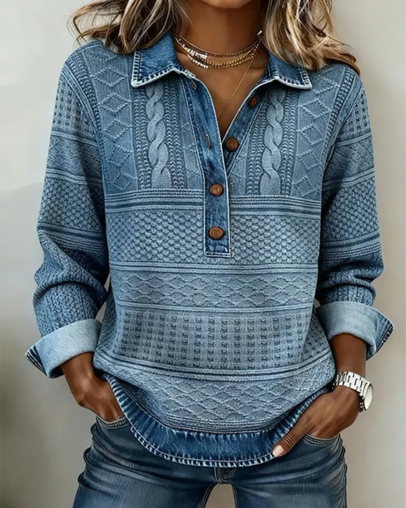 Women's Half-Button Casual Jumper in Blue