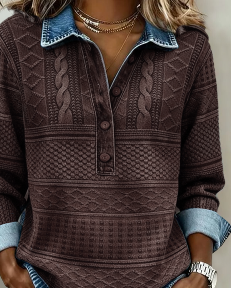 Women's Half-Button Casual Jumper in Brown