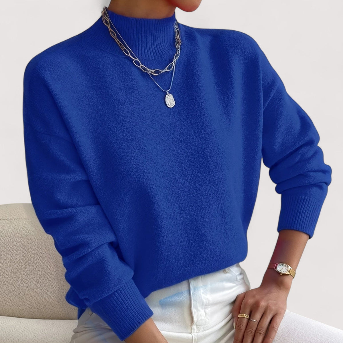 Women's Mock-Neck Casual Jumper in Blue