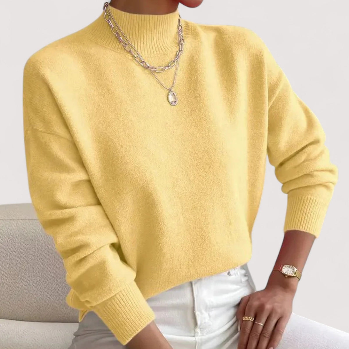 Women's Mock-Neck Casual Jumper in Yellow