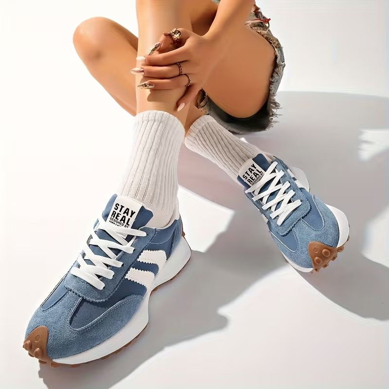 Women's Retro Lace-Up Casual Trainers in Blue