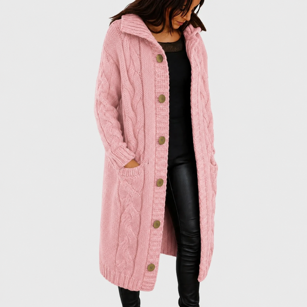 Women's Button-Front Casual Cardigan in Pink