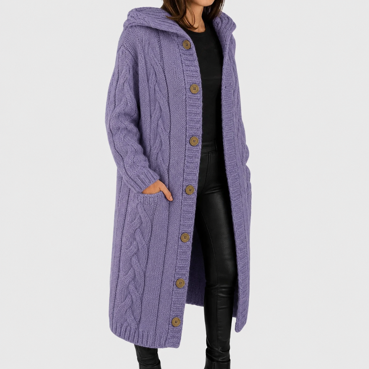 Women's Button-Front Casual Cardigan in Purple