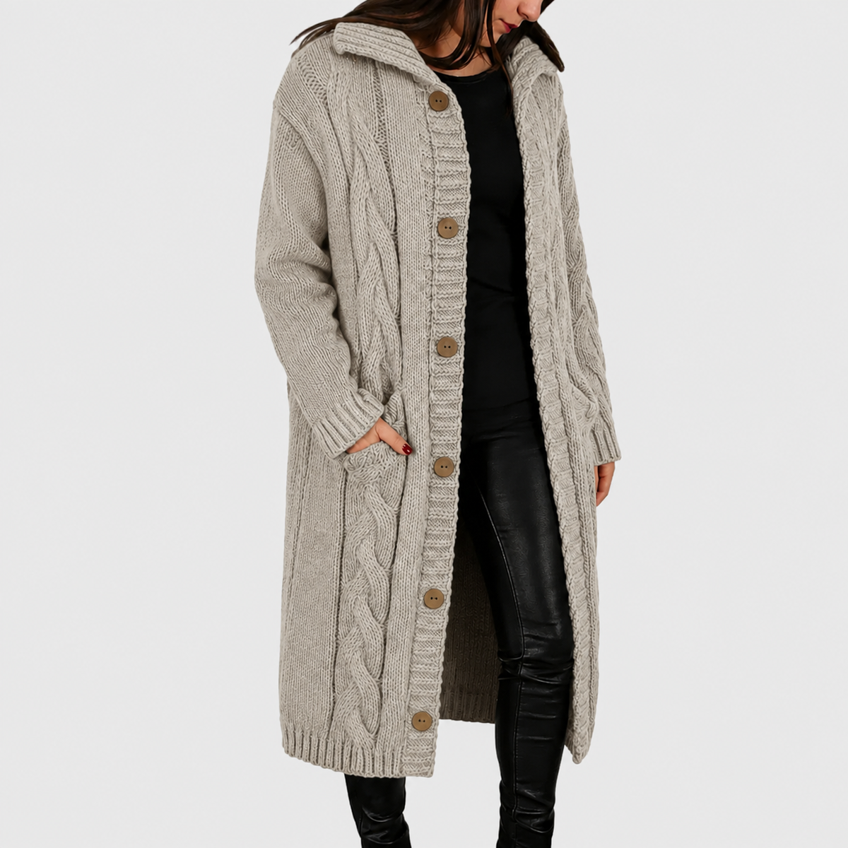 Women's Button-Front Casual Cardigan in Taupe