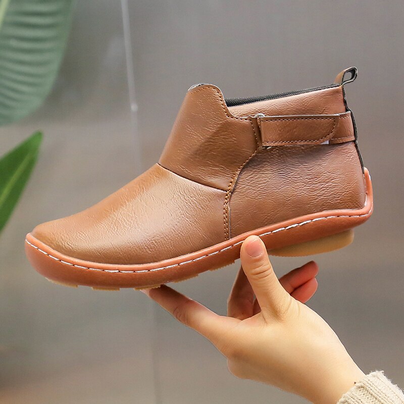 Women's Orthopaedic Strapped Casual Ankle Boots in Brown