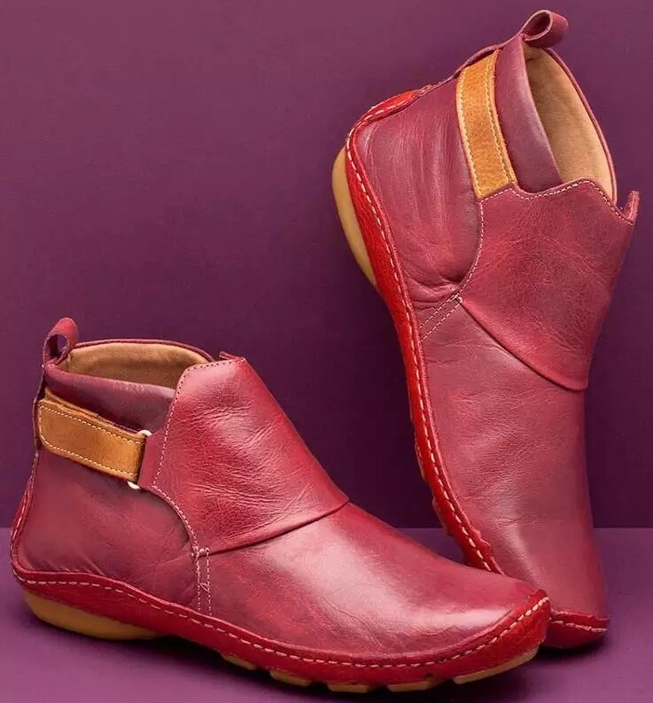 Women's Orthopaedic Strapped Casual Ankle Boots in Red