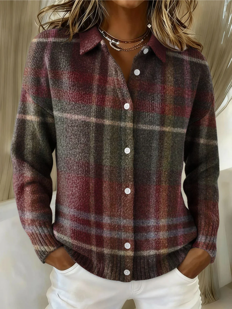 Women's Button-Front Casual Cardigan in Burgundy