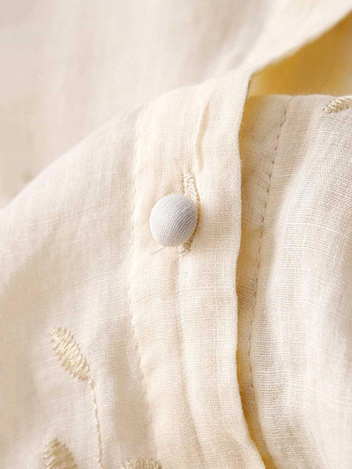 Embroidered Button-Front Casual Blouse in Cream