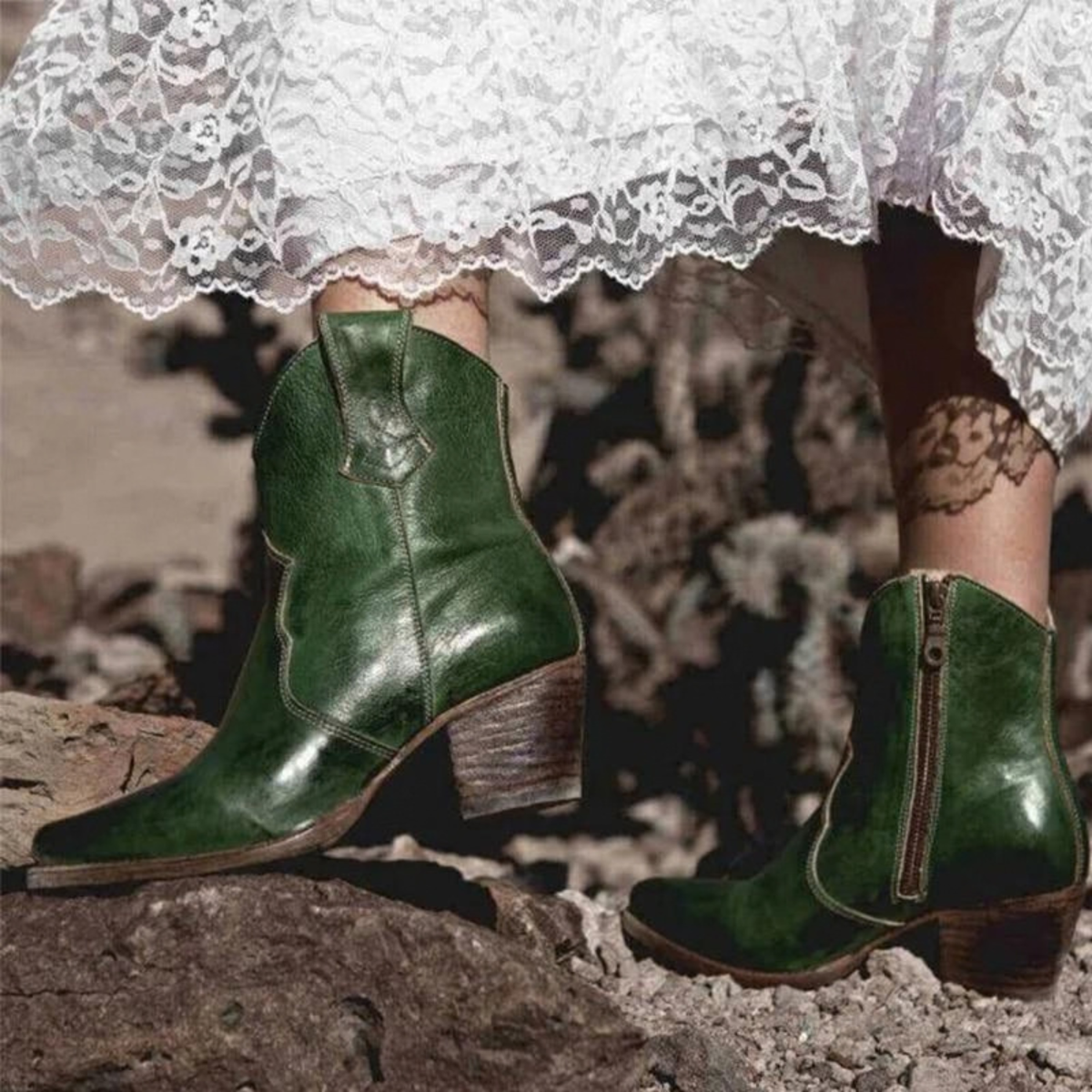 Women's Western Casual Ankle Boots in Green
