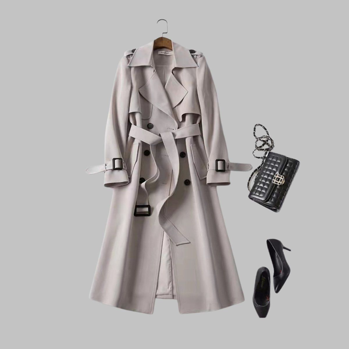 Women's Double-Breasted Workwear Coat in Light Grey