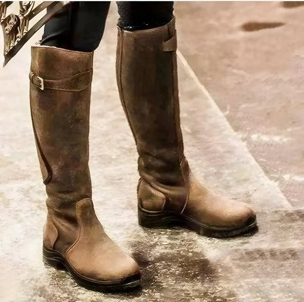 Women's Orthopaedic Buckle Casual Knee High Boots in Brown
