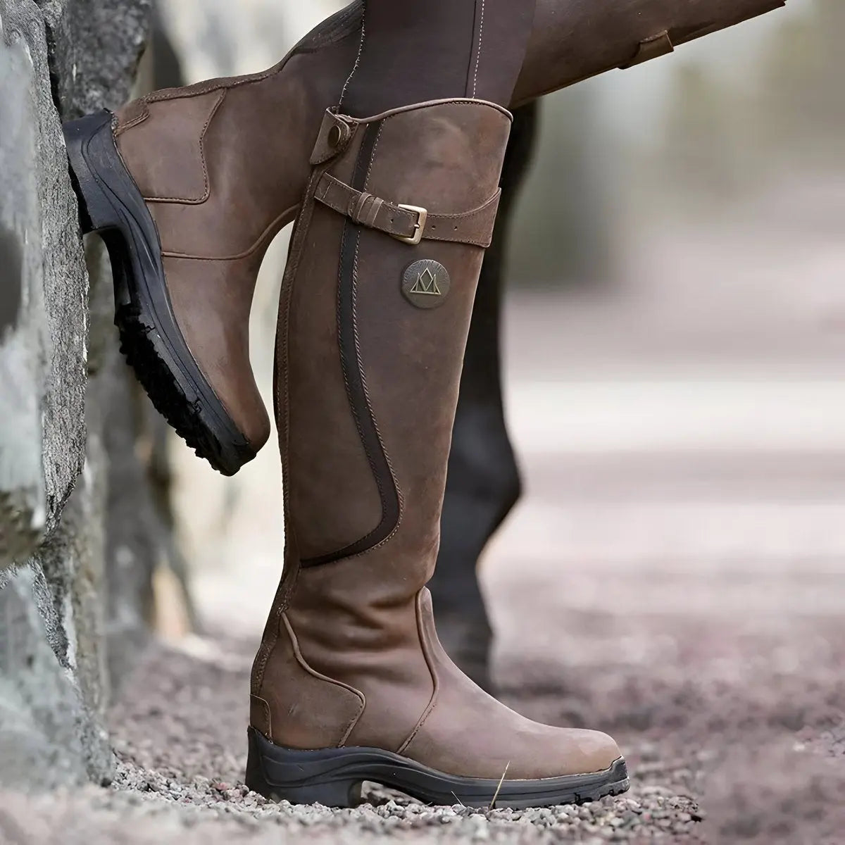 Women's Orthopaedic Buckle Casual Knee High Boots in Dark Brown