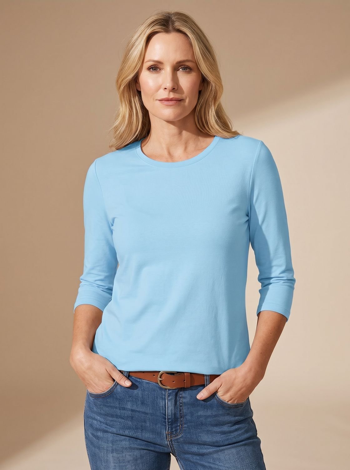 Women's Round-Neck Casual T-Shirt in Light Blue