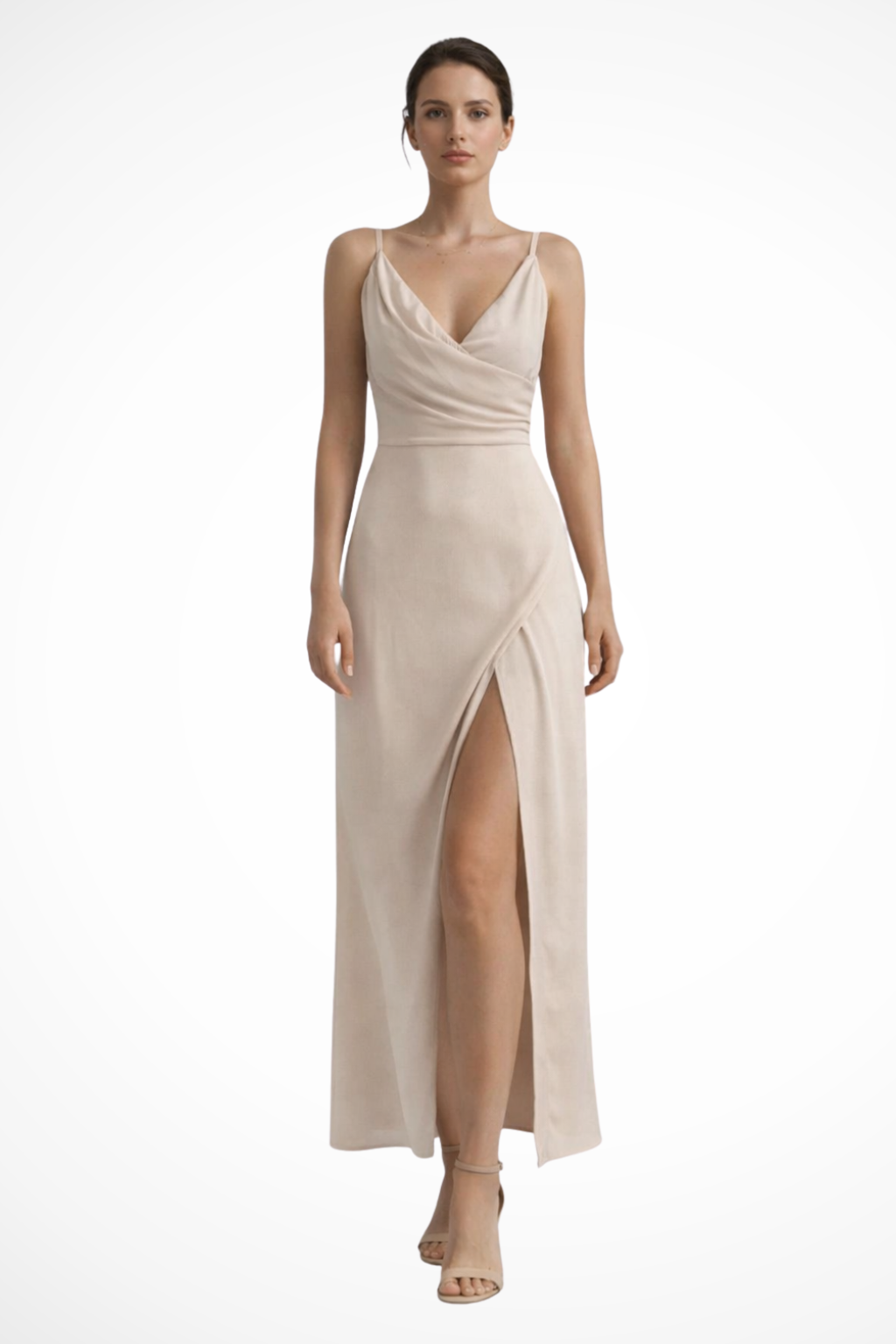 Draped Wedding Guest Maxi Dress in Beige