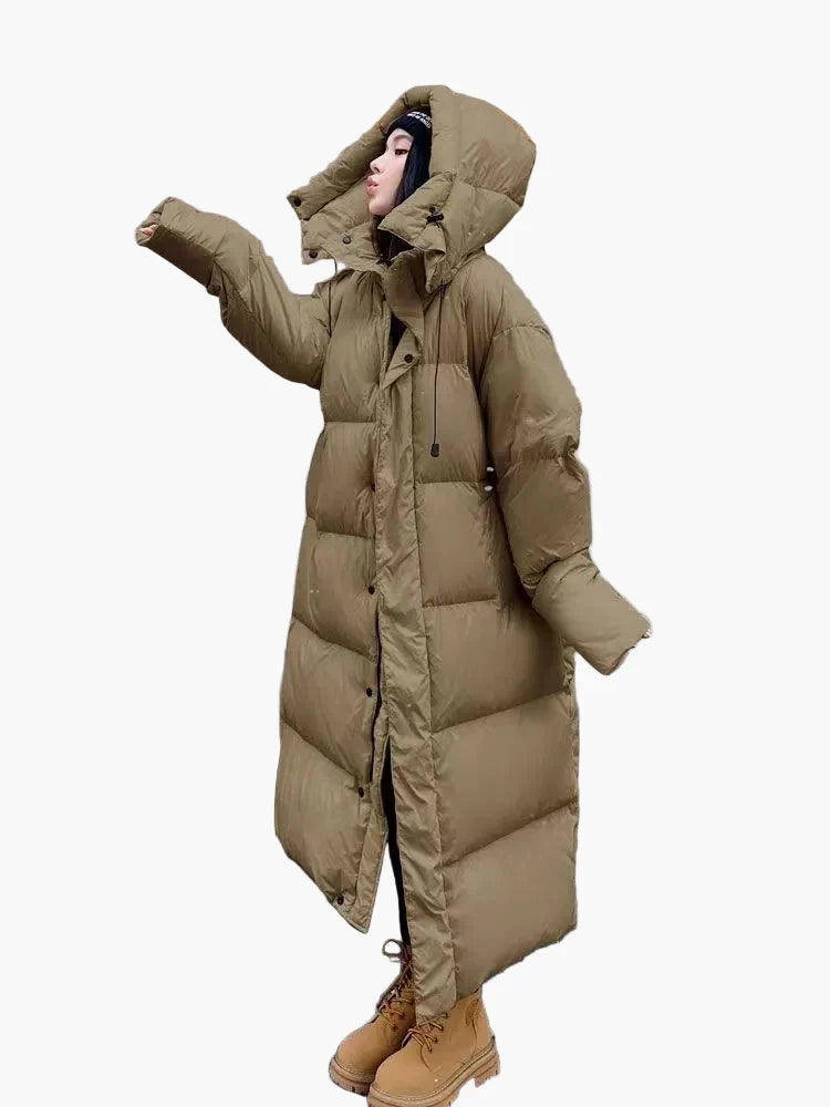 Women's Hooded Quilted Casual Coat in Khaki