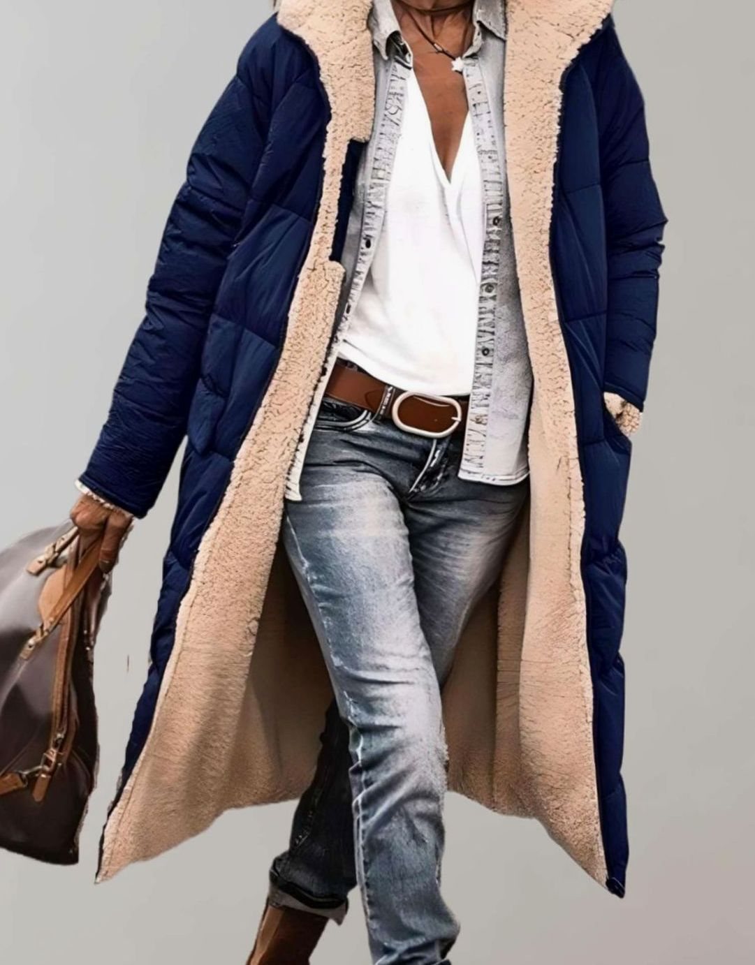 Women's Hooded Quilted Casual Coat in Navy