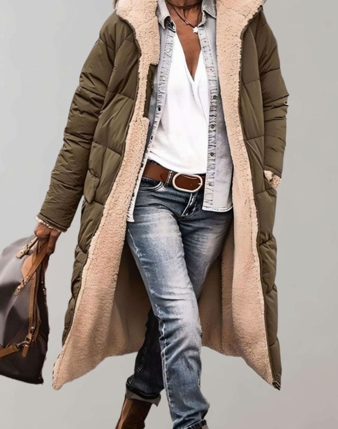 Women's Hooded Quilted Casual Coat in Olive