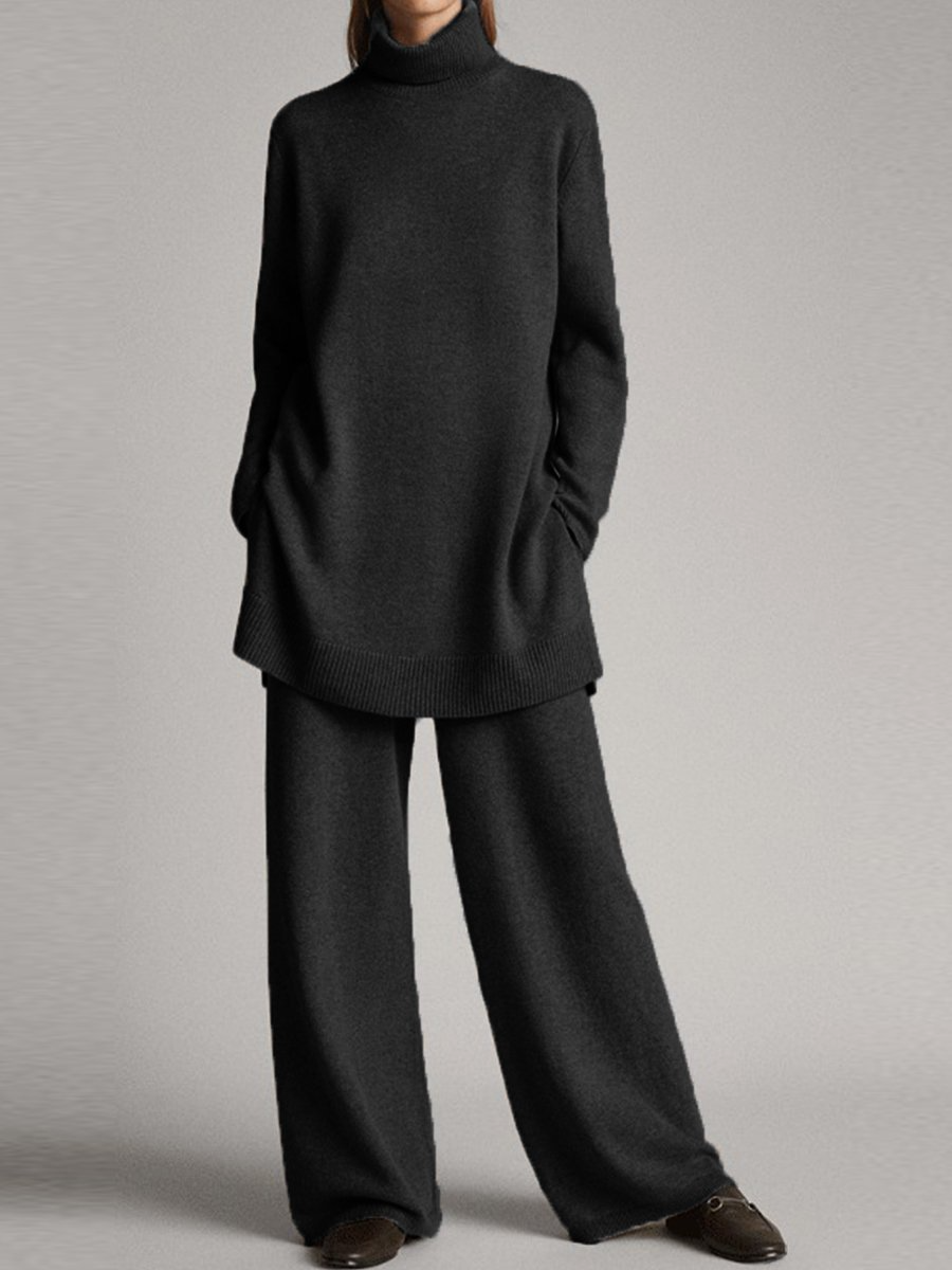 Women's Roll-Neck Casual Lounge Set in Black