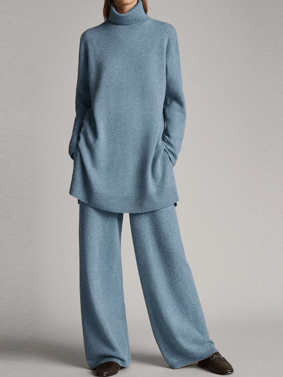 Women's Roll-Neck Casual Lounge Set in Blue