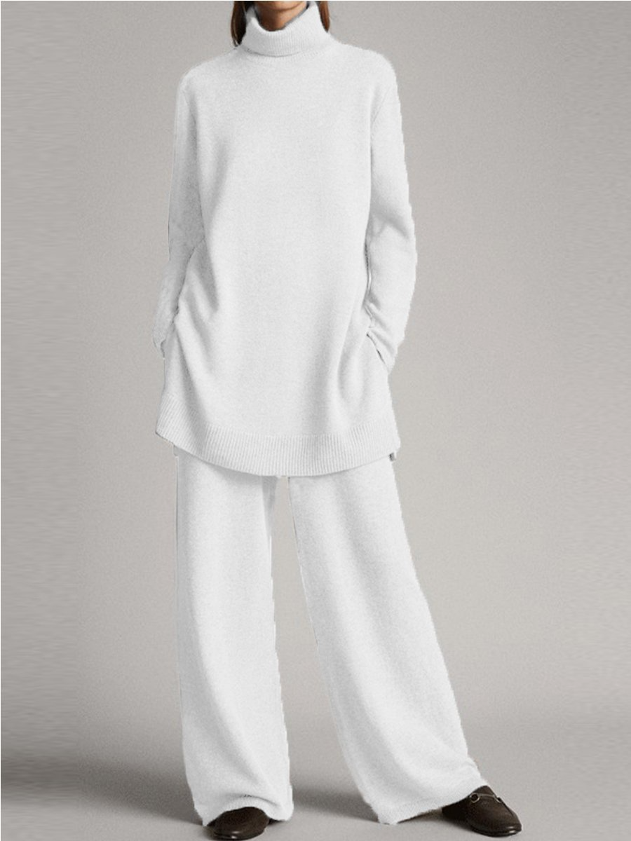 Women's Roll-Neck Casual Lounge Set in White