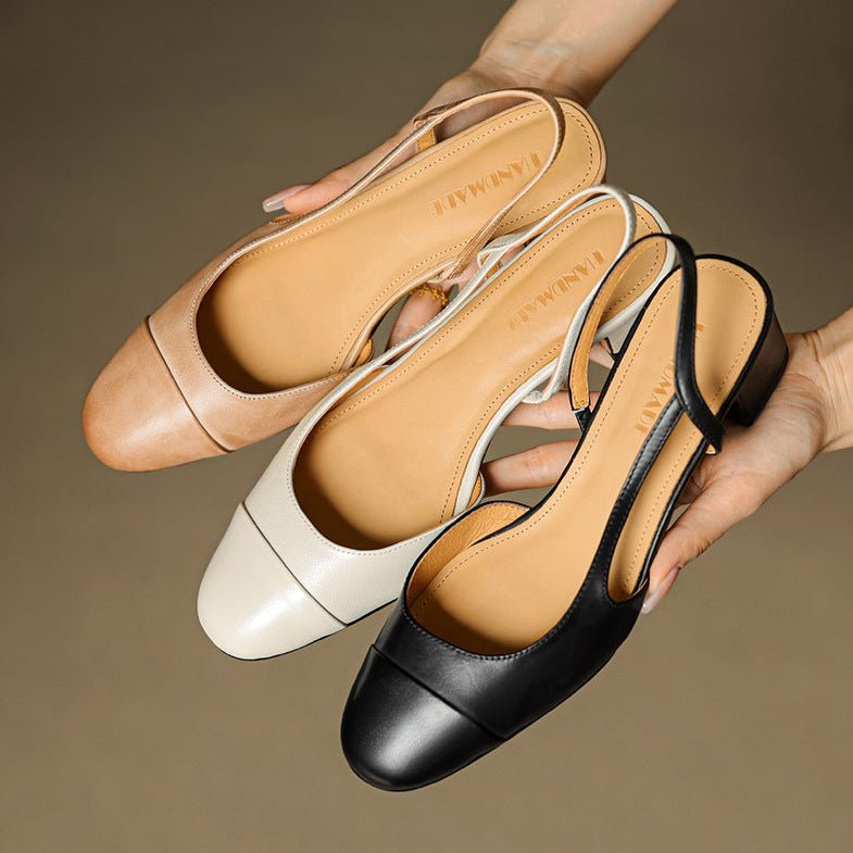 Cap-Toe Slingback Workwear Heels in Black