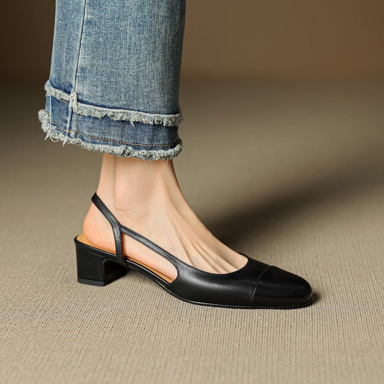 Cap-Toe Slingback Workwear Heels in Black